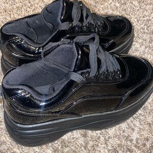 Koi black patent PU oil slick shoes platform dollskill NEW